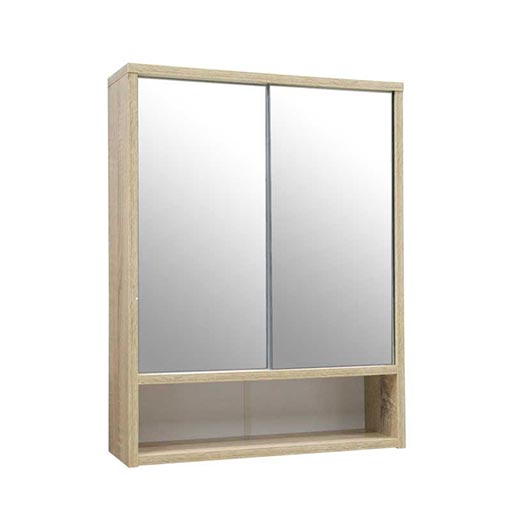 foto del prodotto armadietto pensile da bagno con specchio in legno 50x15x65 cm