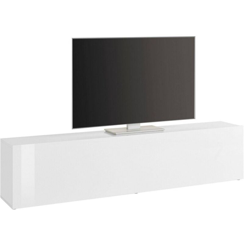 foto del prodotto armadietto pensile sospeso per soggiorno moderno 180x30x40cm echo colore bianco laccato lucido
