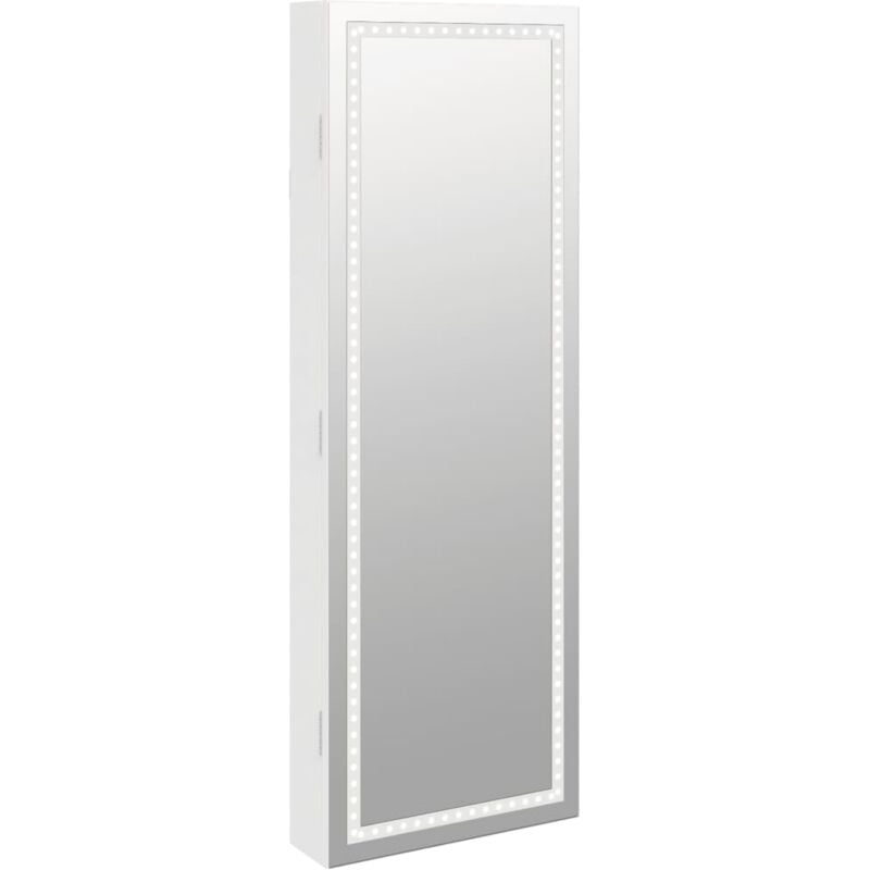 foto del prodotto armadietto per gioielli, organizer per camera da letto, guardaroba, bagno, con specchio e illuminazione a led bianca a parete