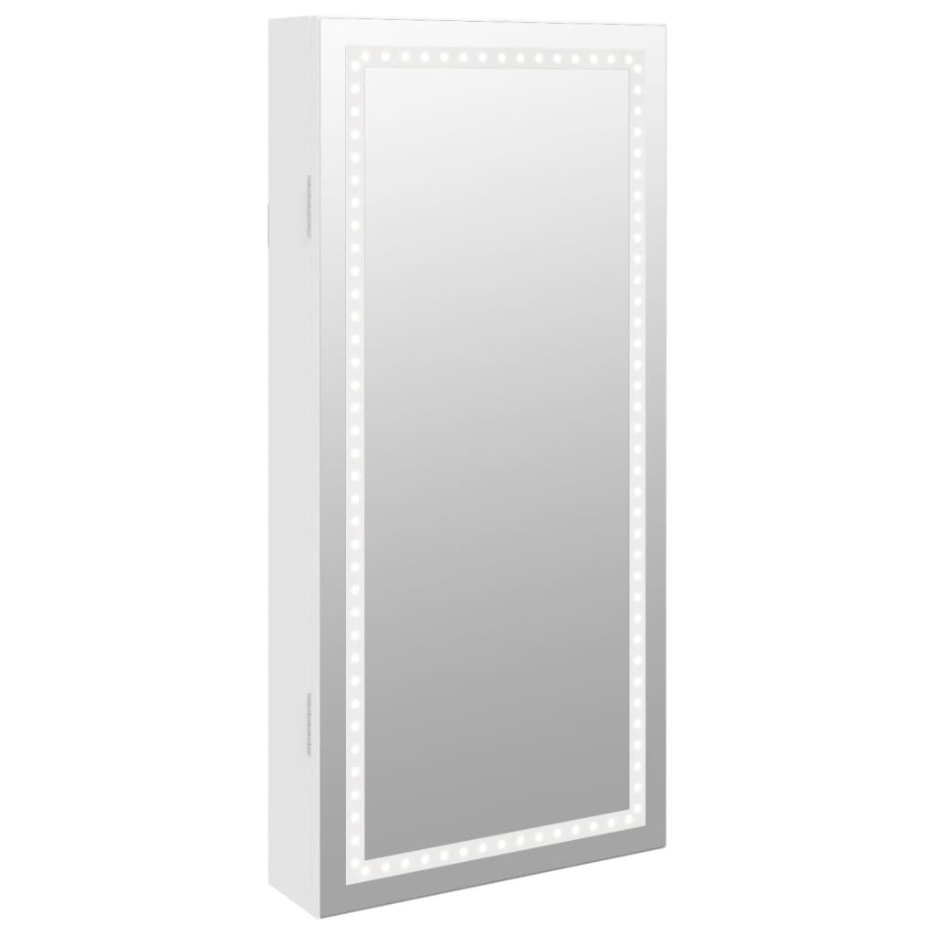 foto del prodotto armadietto per gioielli, organizer per camera da letto, guardaroba, bagno, con specchio e illuminazione a led bianca a parete