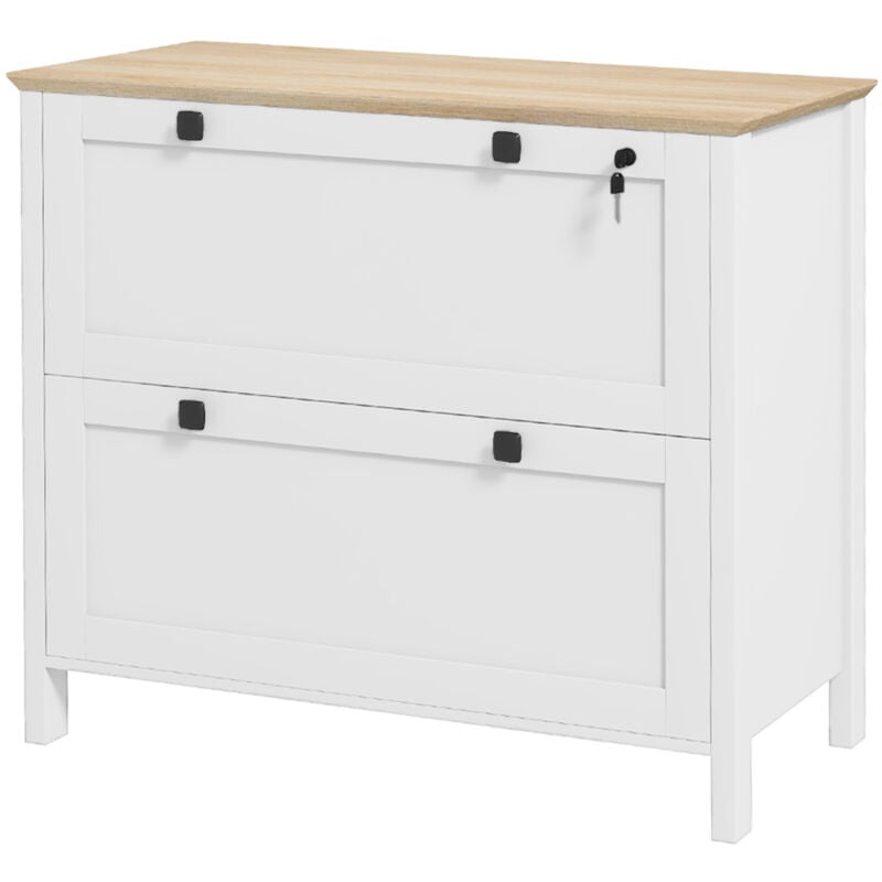 foto del prodotto armadietto portadocumenti con 2 cassetti, serratura e chiavi bianco - homcom