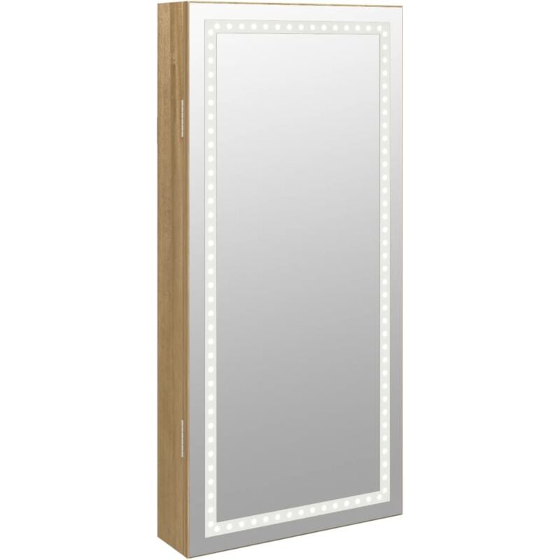 foto del prodotto armadietto portagioie organizzatore camera da letto guardaroba bagno con specchio e illuminazione a led marrone a parete