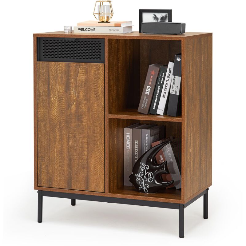 foto del prodotto armadietto portaoggetti credenza, truciolare, telaio in metallo, marrone rustico e nero, w72.5 x h88 x d40 cm mondeer
