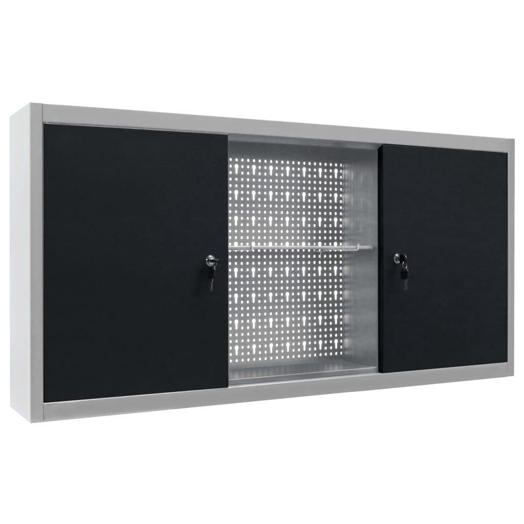 foto del prodotto armadietto portautensili da parete armadietto portaoggetti armadietto portautensili organizer portautensili portautensili martelli pinze metallo 120 cm grigio e nero 02_0003809