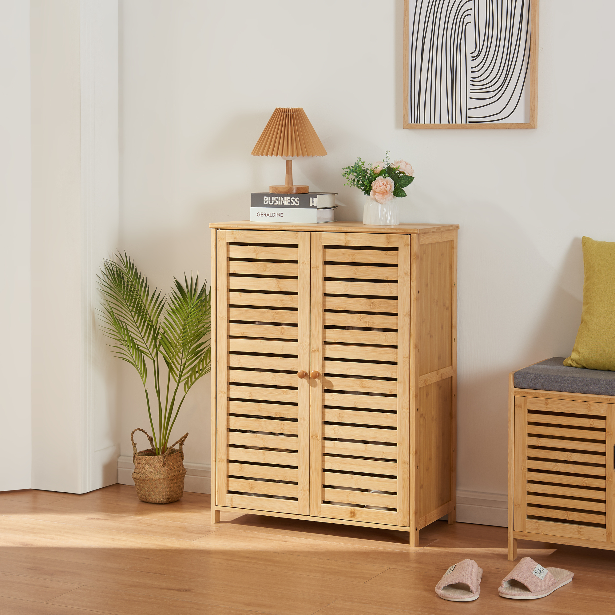foto del prodotto armadietto scarpiera klamp 87,5 x 66 x 33 cm bamb naturale en.casa 