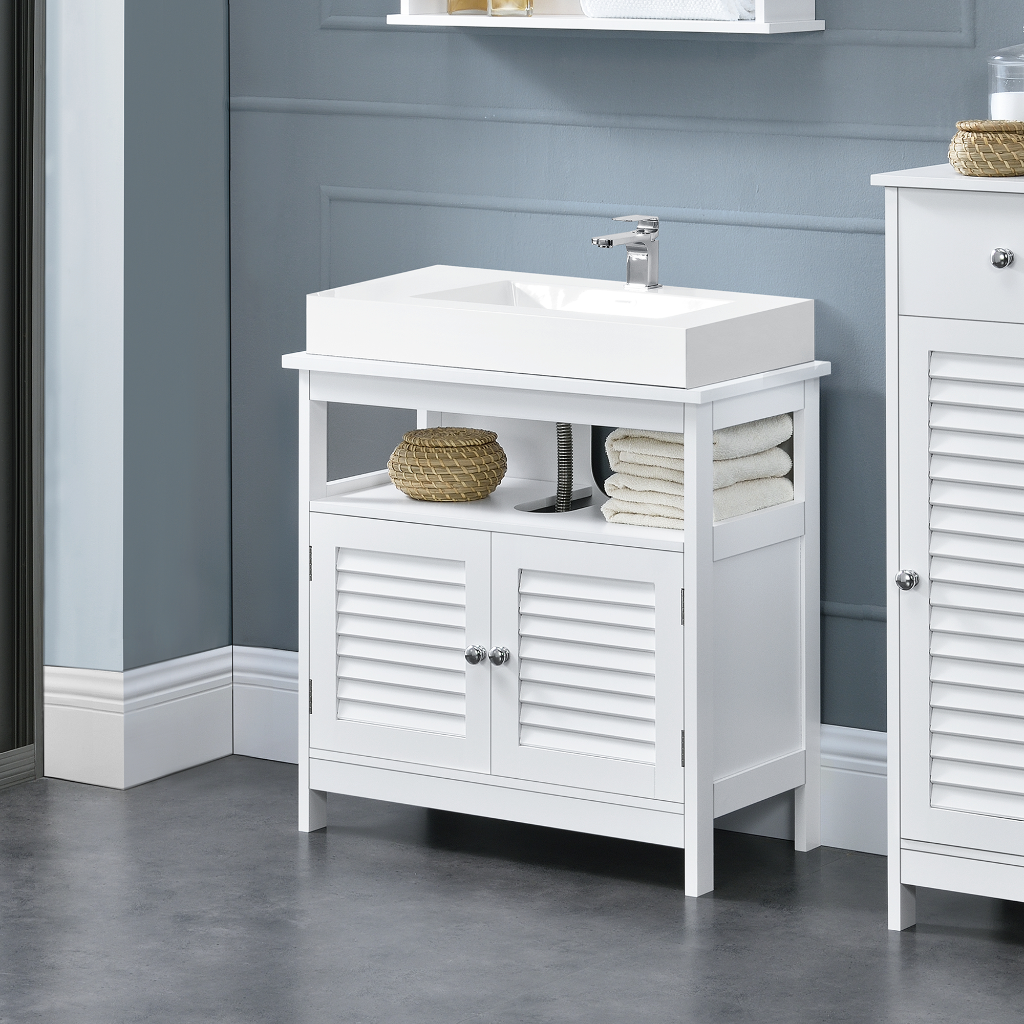foto del prodotto armadietto sottolavabo da bagno a 2 ante e scomparto aperto 60 x 60 x 30 cm bianco en.casa 