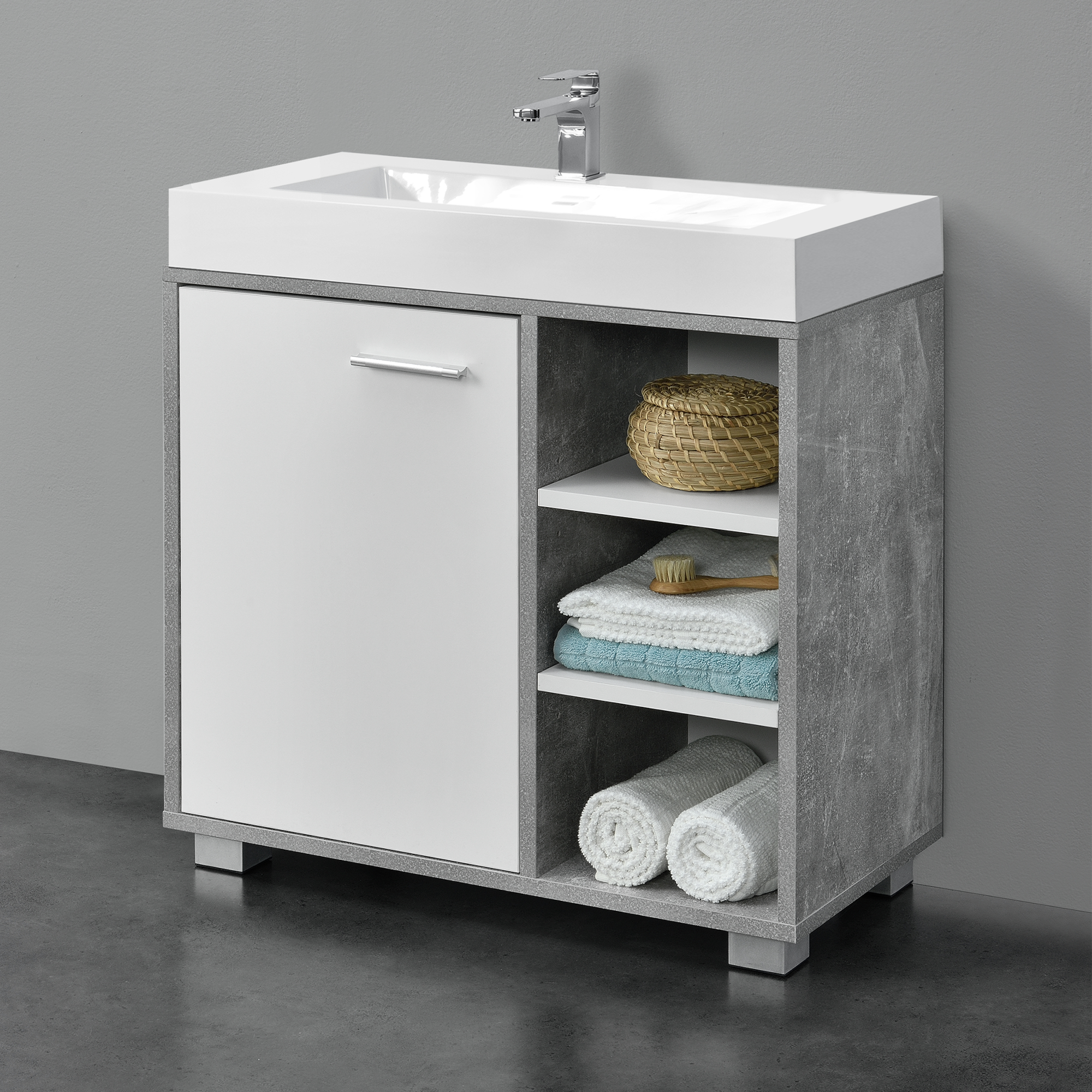 foto del prodotto armadietto sottolavandino con 1 anta e 3 ripiani mobiletto sottolavabo con ripiani regolabili in altezza mobile da bagno