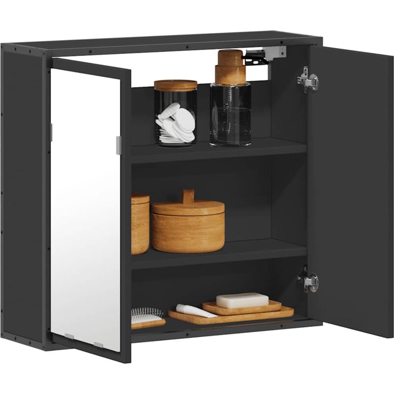 foto del prodotto armadietto specchio da bagno nero 65x20x60 cm legno multistrato vidaxl