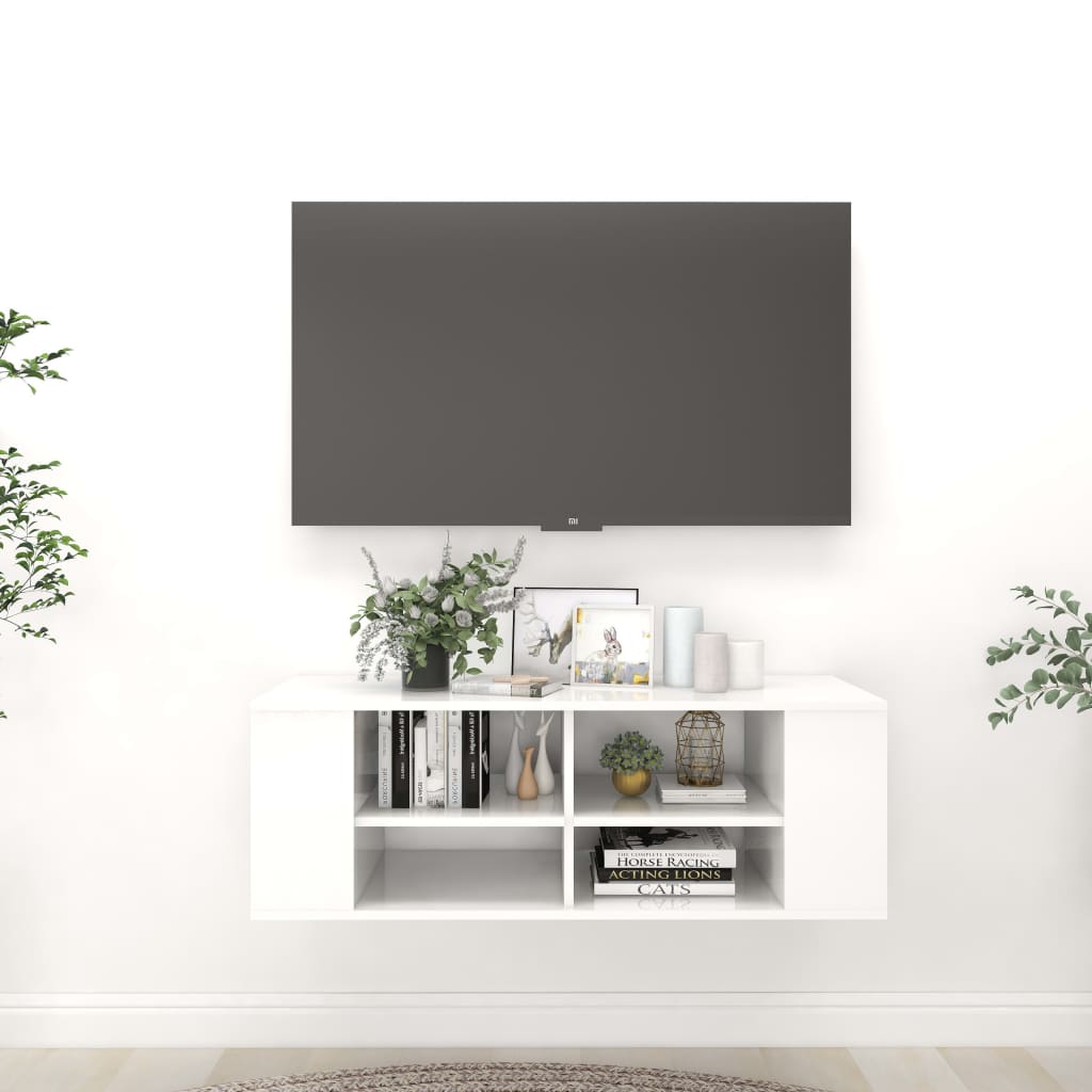 foto del prodotto armadietto tv da parete bianco lucido 102x35x35cm in truciolato cod mxl 7901