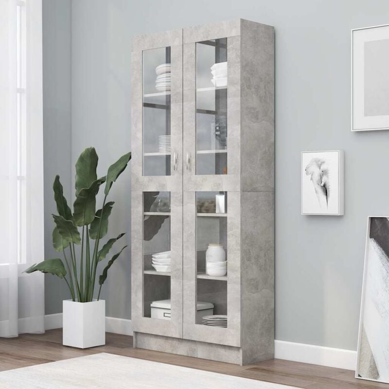 foto del prodotto armadietto vetrina grigio cemento 82,5x30,5x185,5cm multistrato - vidaxl