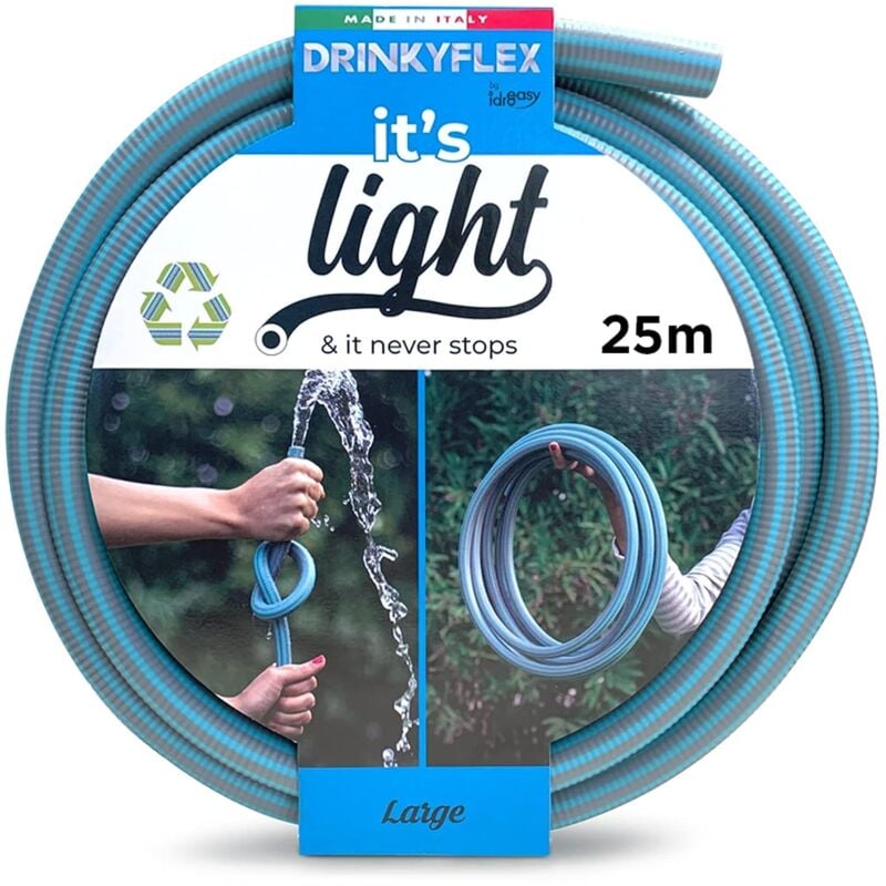 foto del prodotto armadillo drinky flex 25 metri, tubo da giardino super leggero antitorsione, canna irrigazione atossica, alta portata acqua, made in italy idroeasy