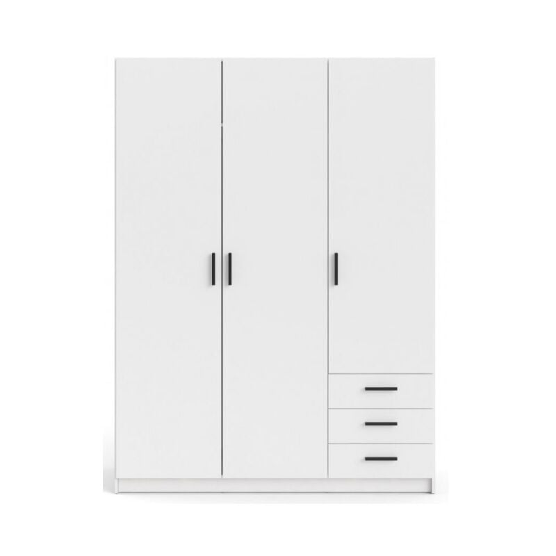 foto del prodotto armadio 147x200h cm con tre ante battenti e tre cassetti bianco opaco salerno