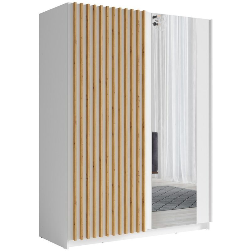foto del prodotto armadio 150 cm con 2 porte scorrevoli, colore bianco e rovere collezione strano