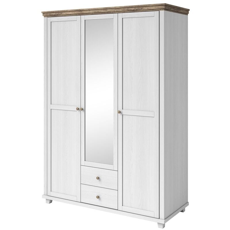foto del prodotto armadio 150x220 con 3 ante e 2 cassetti. colori bianco e rovere. collezione assia.