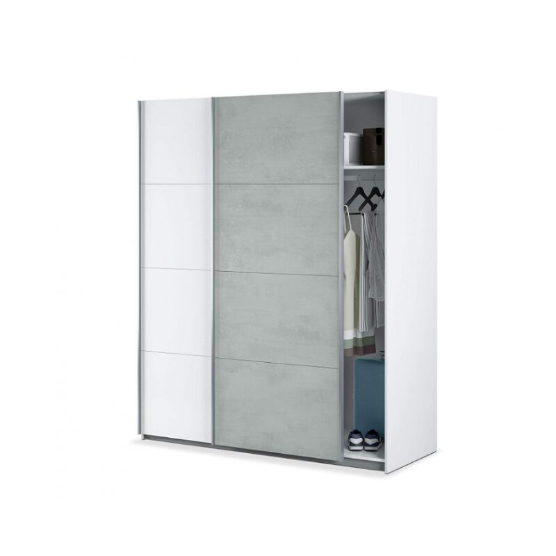 foto del prodotto armadio 150x60x200h cm con 2 ante scorrevoli bianco opaco e cemento urano