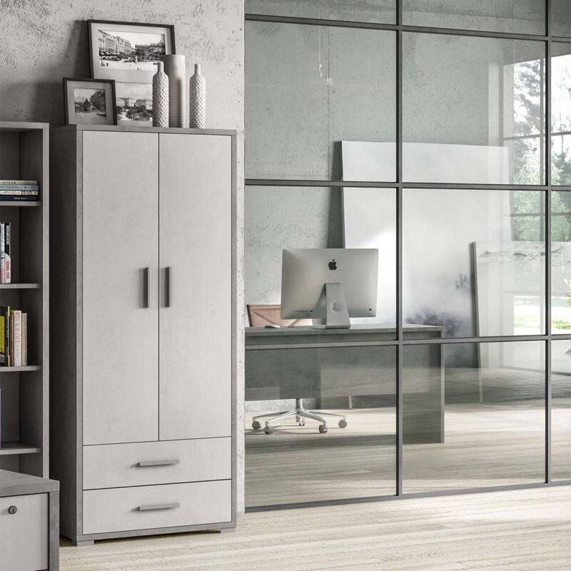 foto del prodotto armadio 2 ante con cassetti ossido grigio ripiani ufficio mobile porta documenti