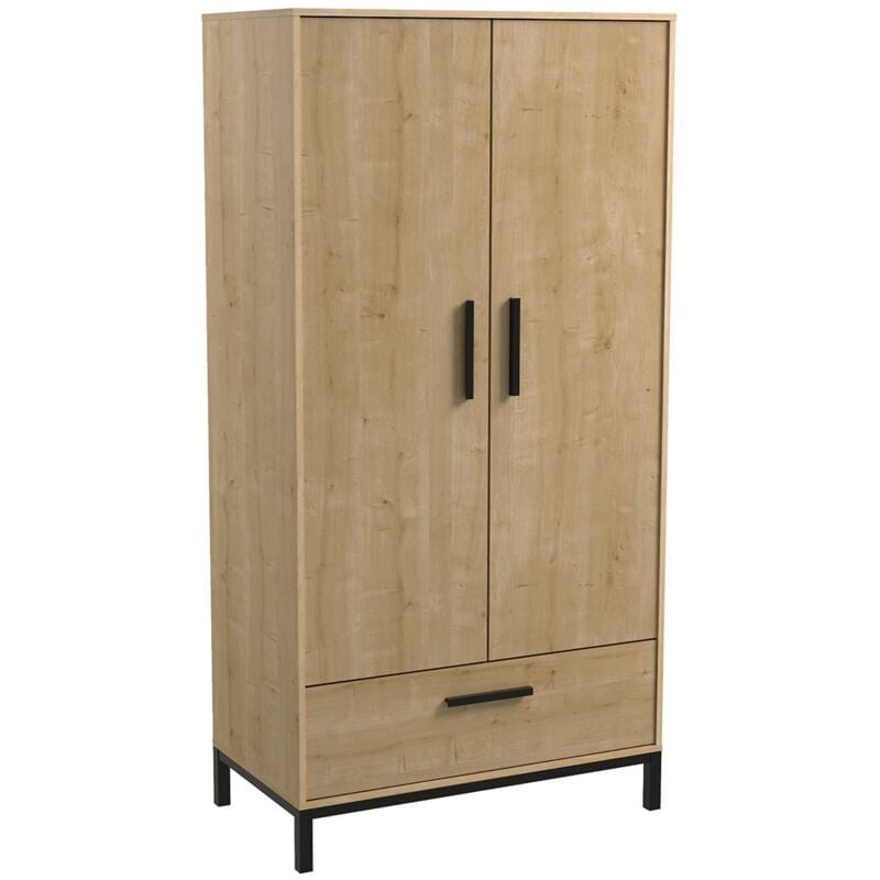 foto del prodotto armadio 2 ante e 1 cassetto in legno di quercia e nero opaco craft h180 cm