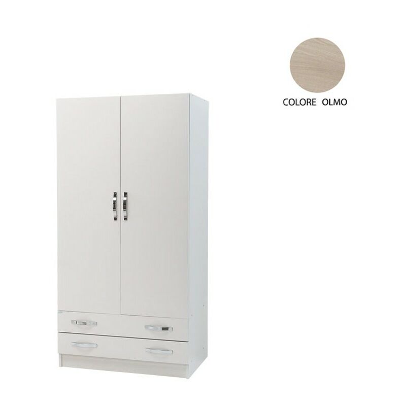 foto del prodotto armadio 2 ante e 2 cassetti cassa bianco frontale olmo cm 91x52xh 210