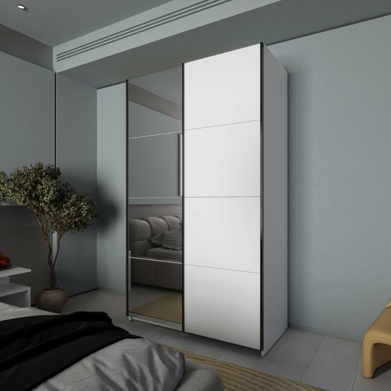 foto del prodotto armadio 2 ante scorrevoli bianco con specchio zegna 120x59.2x205h