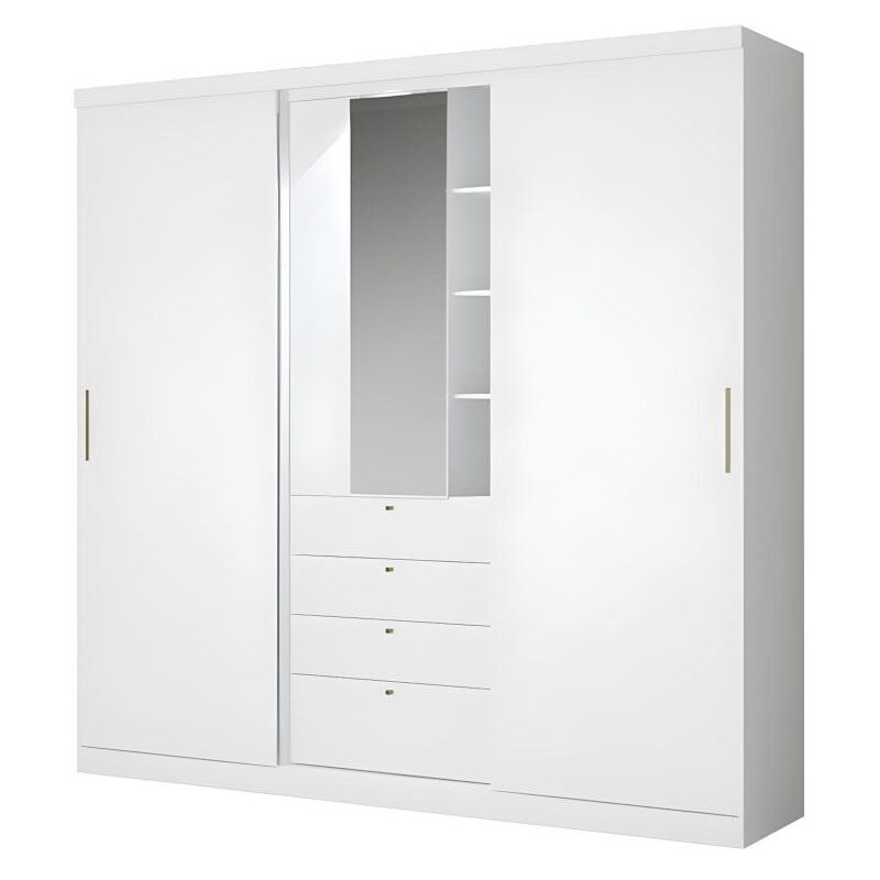 foto del prodotto armadio 2 ante scorrevoli con specchio e cassetti l.240 cm bianco bodil