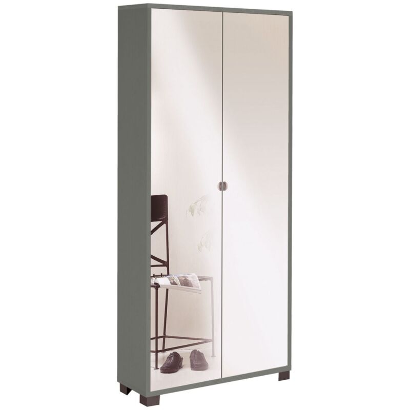 foto del prodotto armadio 2 ante slim mobile 190 titanio con specchio ripiani ingresso scarpiera
