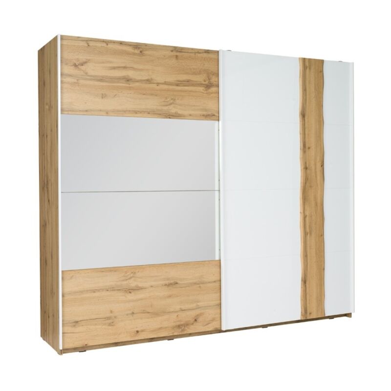 foto del prodotto armadio 250 cm wood 2 porte scorrevoli con specchio color rovere e bianco