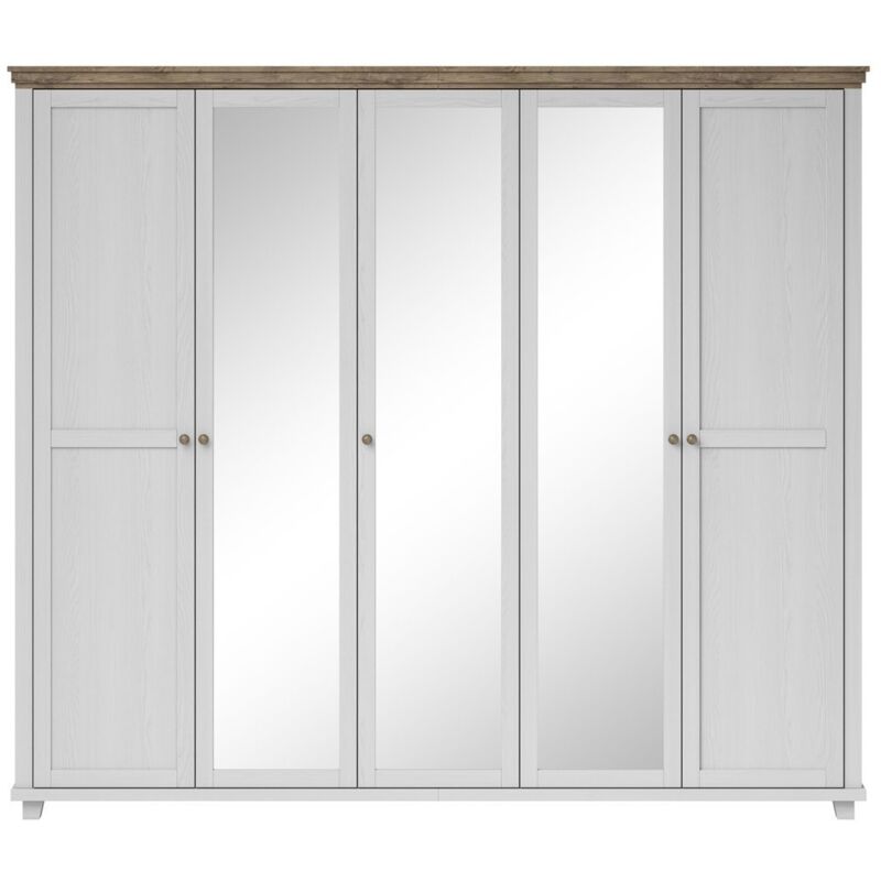 foto del prodotto armadio 250x220 con 5 porte. colori bianco e rovere. collezione assia