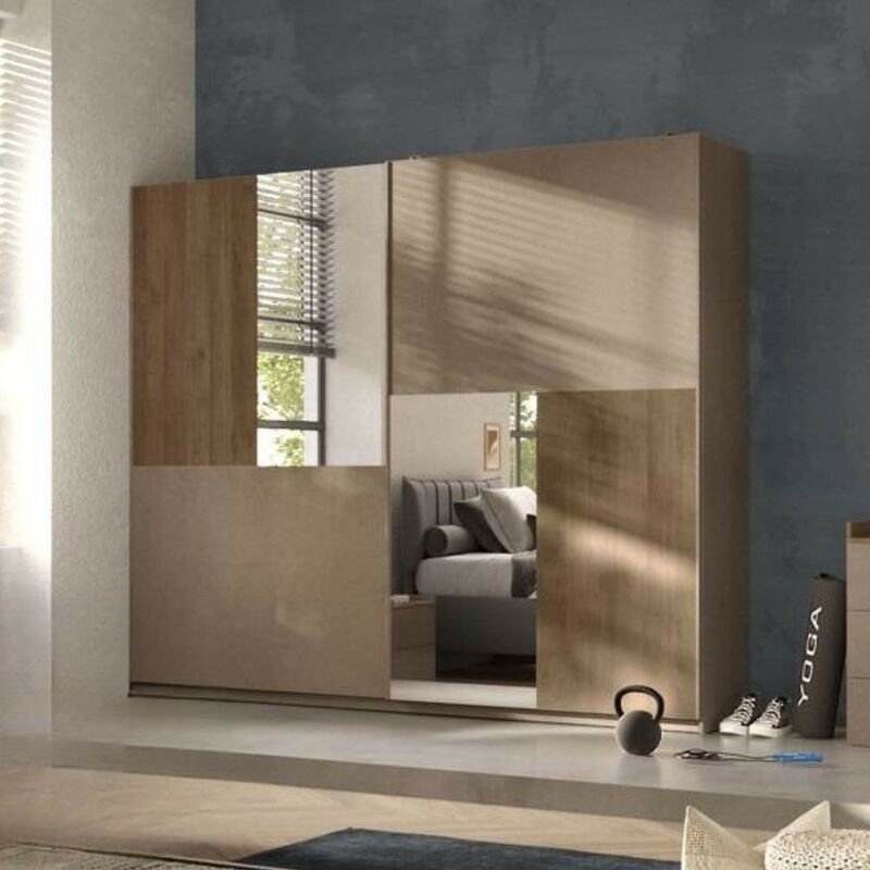 foto del prodotto armadio 275 cm con 2 ante scorrevoli colore bronzo mercure con specchi quinn