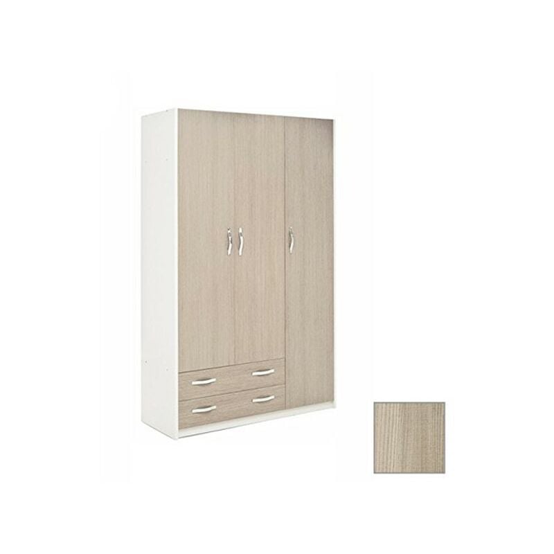 foto del prodotto armadio 3 ante e 2 cassetti cassa bianco frontale olmo cm 135x52xh 210