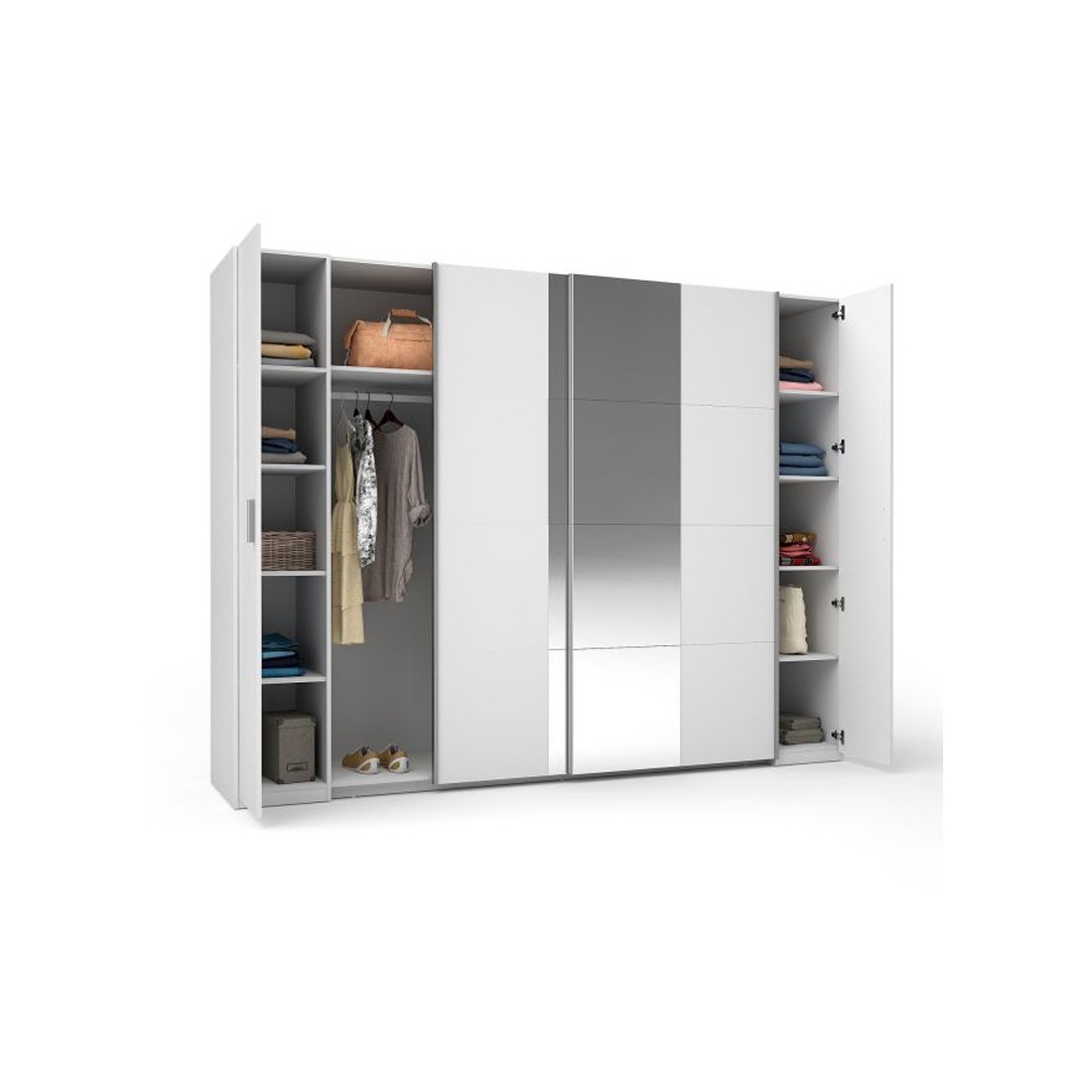 foto del prodotto armadio 4 porte con specchio star bianco con guardaroba l264 cm