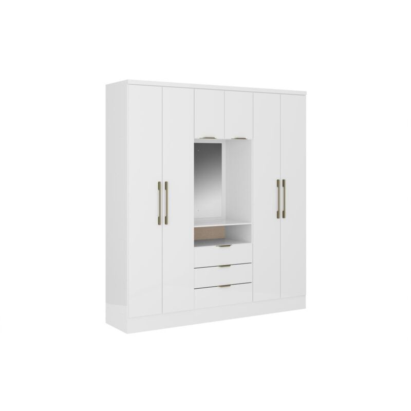 foto del prodotto armadio 6 ante e 3 cassetti specchio l180 cm bianco elorio