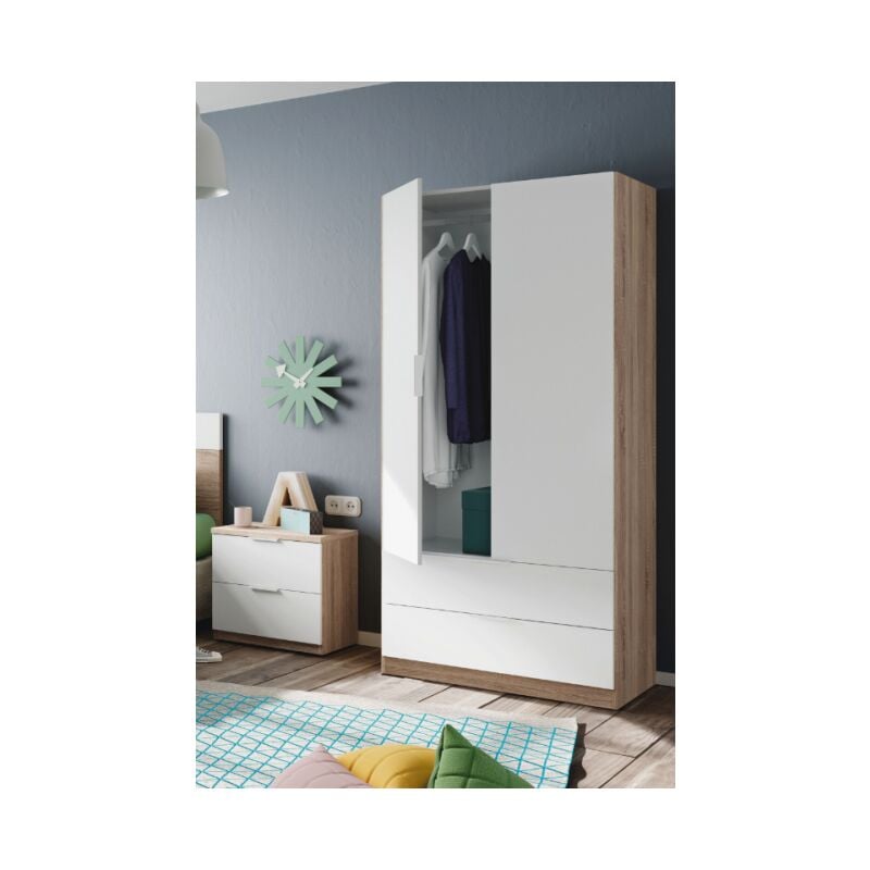 foto del prodotto armadio 81,5x52x180h cm con 2 ante e 2 cassetti bianco opaco e rovere canadese fresia