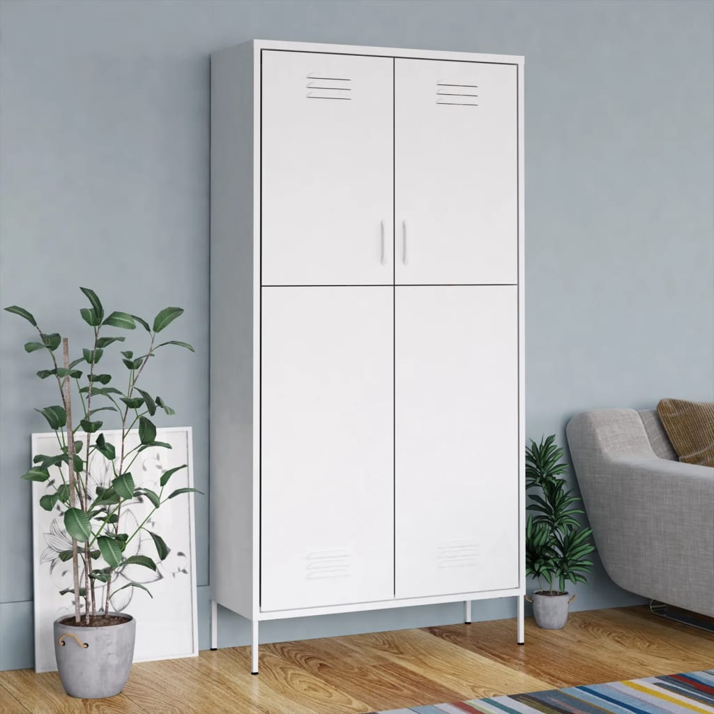 foto del prodotto armadio 90x50x180 cm in acciaio dotato di 2 ante vari colori disponibili colore bianco