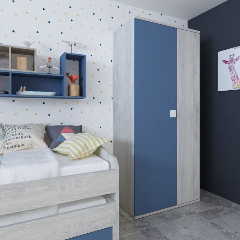 foto del prodotto armadio 90x52x223h 2 ante bianco consumato celeste