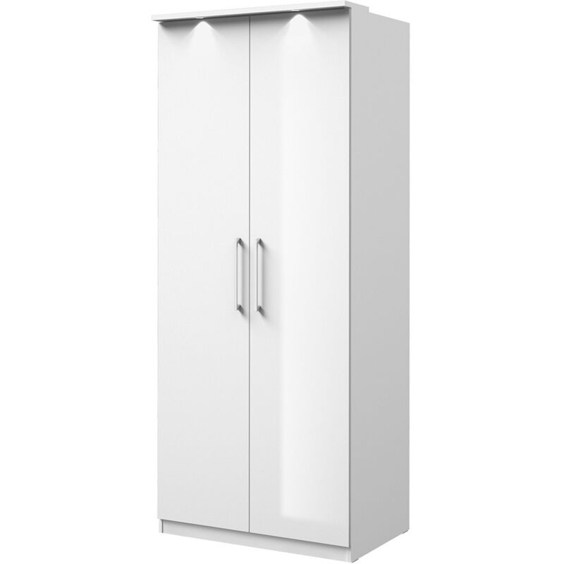 foto del prodotto armadio a 2 ante per cabina armadio collezione modulo colore bianco con led e pacchetto di 3 ripiani incluso.