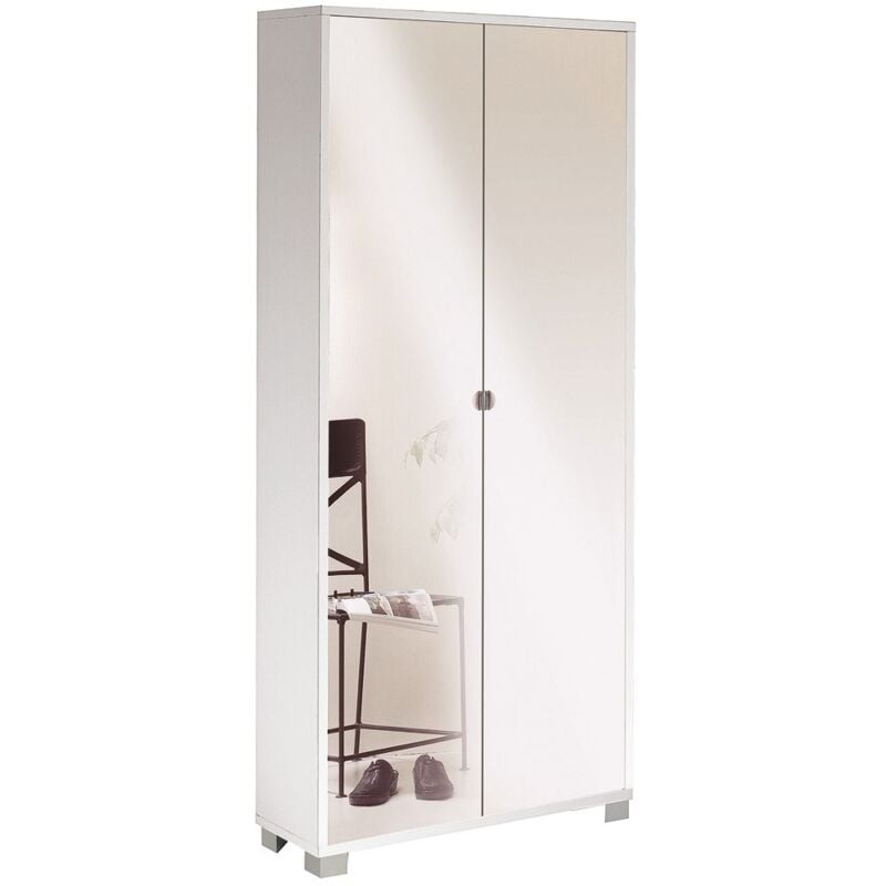 foto del prodotto armadio a 2 ante slim mobile con specchio 190 bianco ripiani ingresso scarpiera
