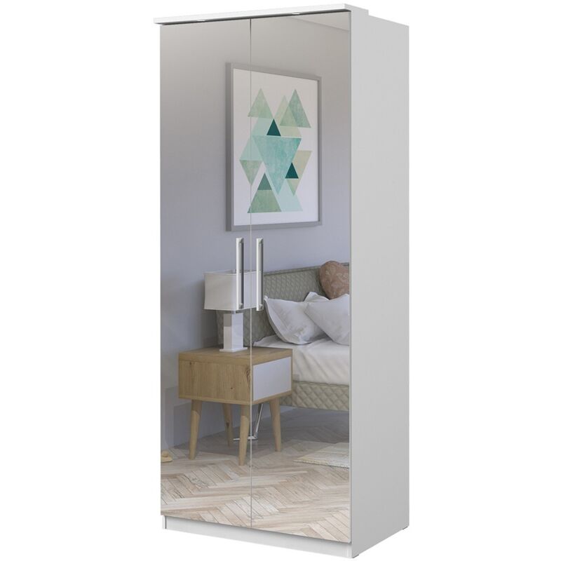 foto del prodotto armadio a 2 porte con specchio, collezione modulo, bianco con led, pacchetto di 3 ripiani incluso.