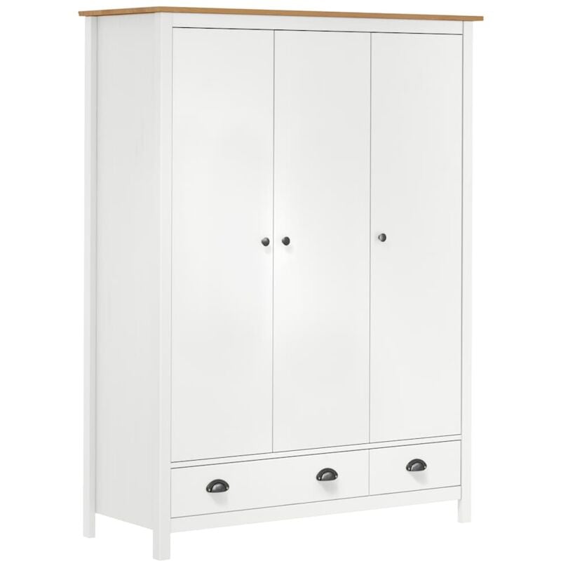 foto del prodotto armadio a 3 ante 127x50x170 cm legno massello di pino vari colori colore bianco e marrone miele