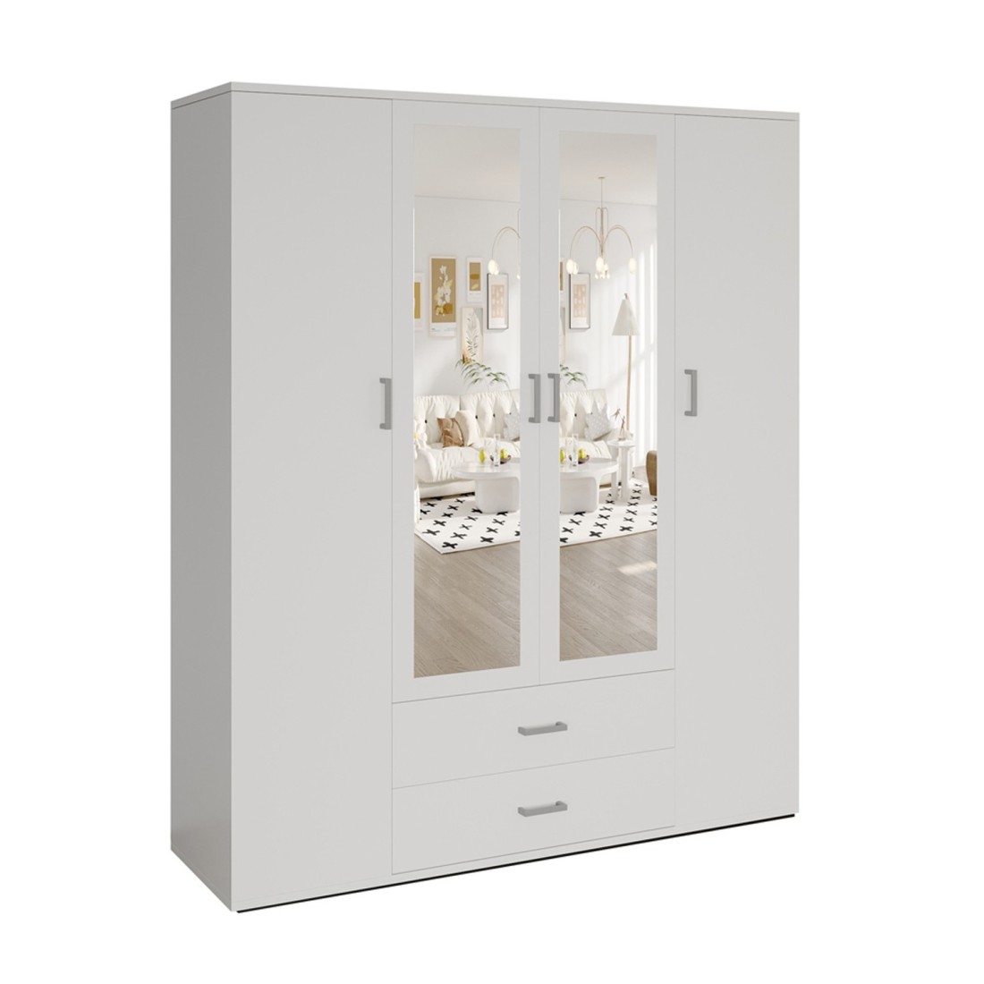 foto del prodotto armadio a 4 ante con 2 specchi tom - dimensioni h185 x l160 x p52 cm - colore bianco - stile design