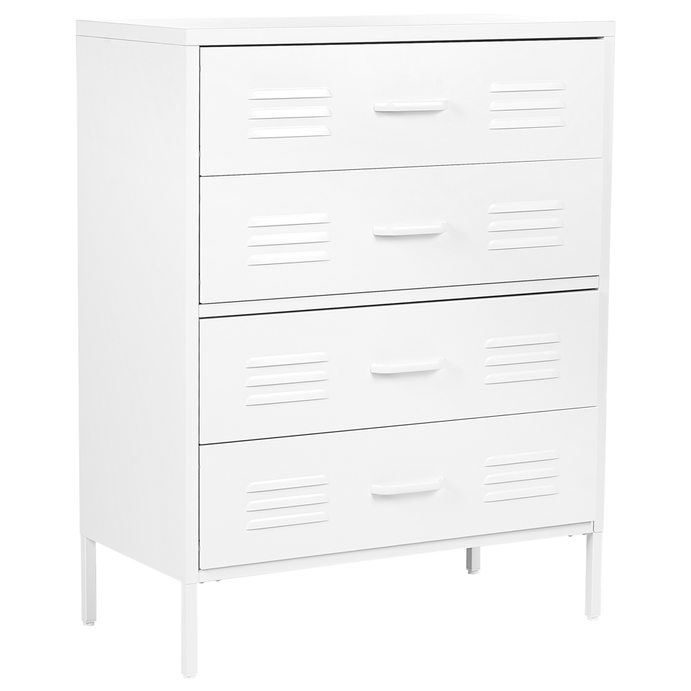 foto del prodotto armadio a 4 cassetti in metallo bianco in acciaio stile industriale per il soggiorno dell home office
