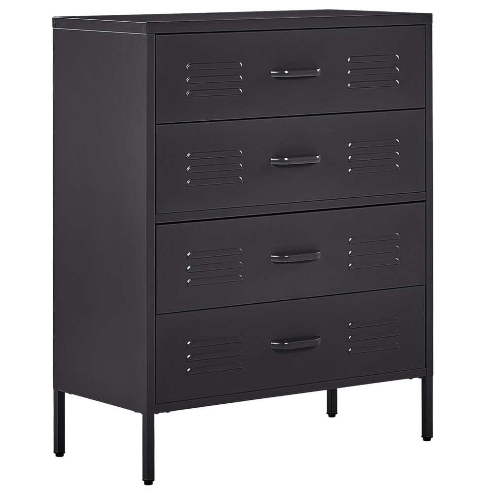 foto del prodotto armadio a 4 cassetti in metallo nero in acciaio stile industriale per il soggiorno dell home office