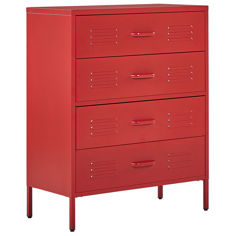 foto del prodotto armadio a 4 cassetti in metallo rosso in acciaio stile industriale per il soggiorno dell 39 home office