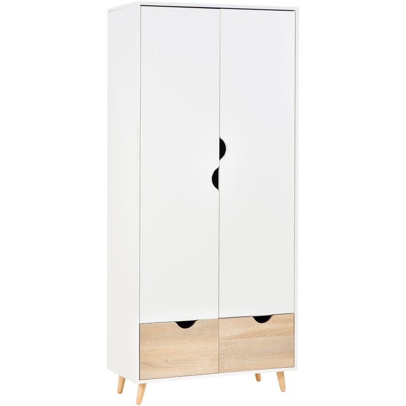 foto del prodotto armadio a due ante in legno con 1 ripiano e 2 cassetti, bianco homcom