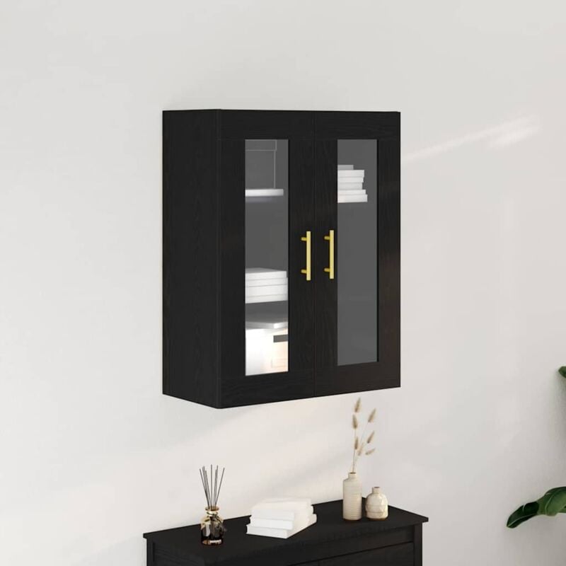 foto del prodotto armadio a muro con porte in vetro rovere nero 69,5x34x90 cm