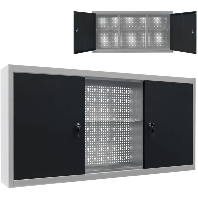 foto del prodotto armadio a parete stile industriale in metallo grigio nero vidaxl