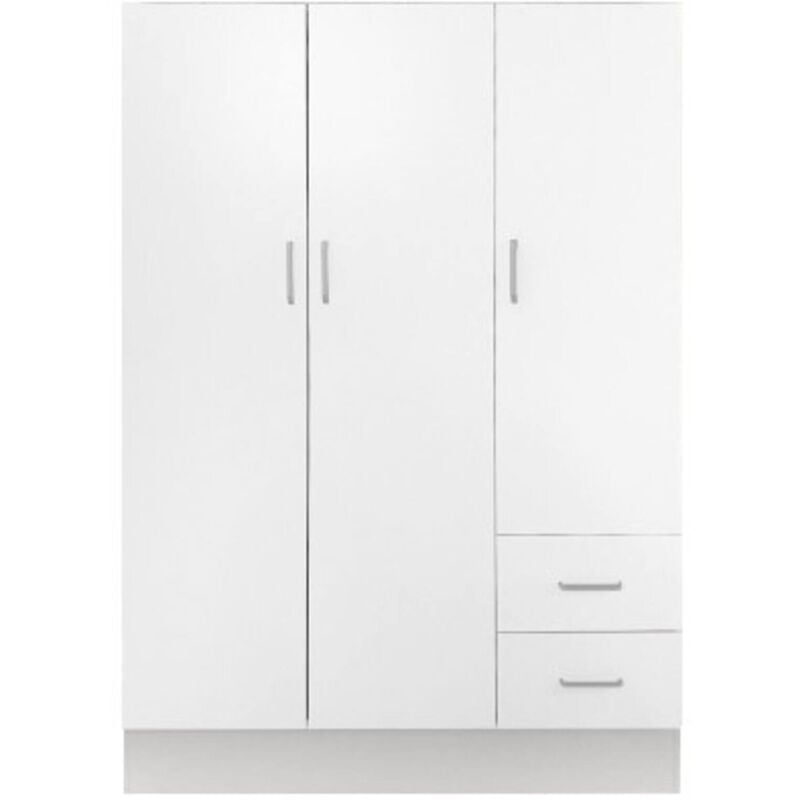 foto del prodotto armadio a tre a ante e due cassetti con ripiani e barra appendiabiti, colore bianco, cm 120 x 50 x 170