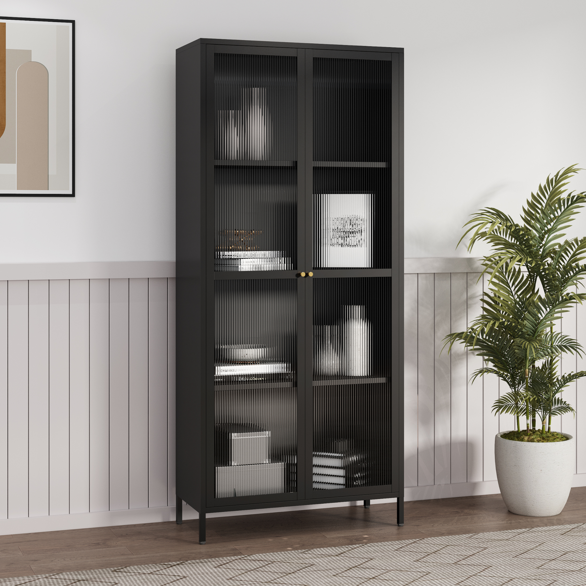 foto del prodotto armadio a vetrata s kyl con 4 scomparti 180 x 80 x 35 cm acciaio nero en.casa 