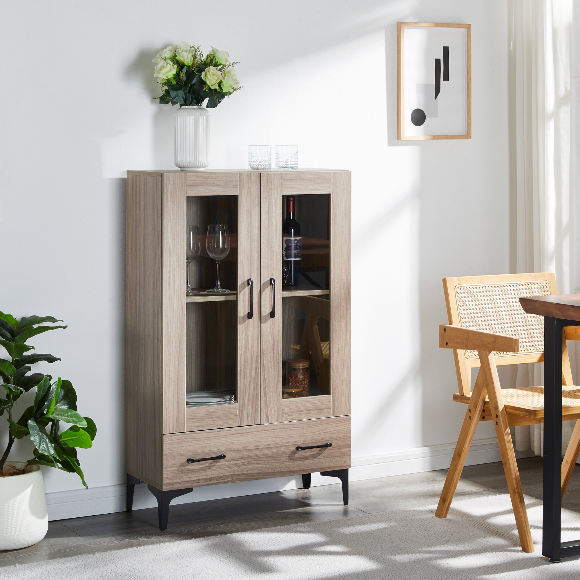 foto del prodotto armadio a vetrata s nders credenza con vetrina 115 x 70 x 31 cm effetto rovere sonoma en.casa 