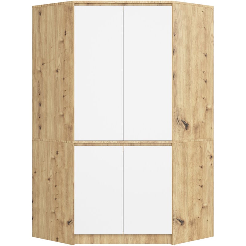 foto del prodotto armadio ad angolo akord s100 quercia artisan 100 cm 4 ante inserto frontale bianco 100x50x180 cm