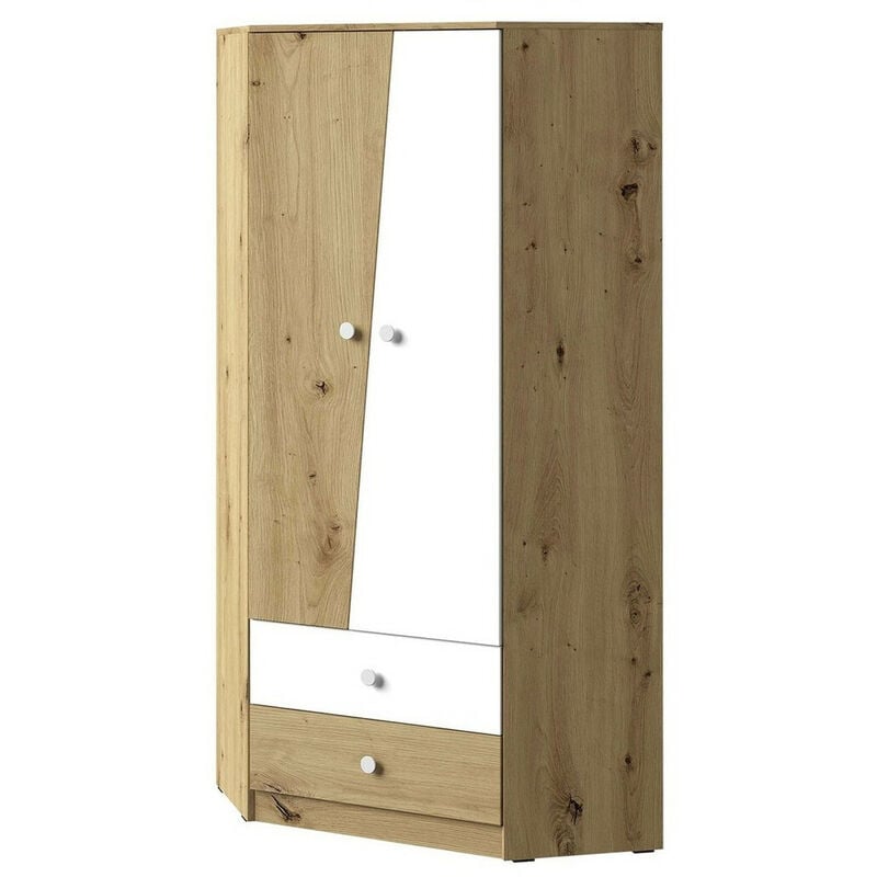 foto del prodotto armadio ad angolo almira 101, rovere artisan bianco, 191x87x87cm, porte guardaroba battenti, numero di ripiani 0
